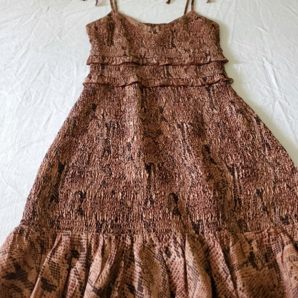 EXPRESS Animal Print Smocked Ruffle Dress - Picture 2 of 5